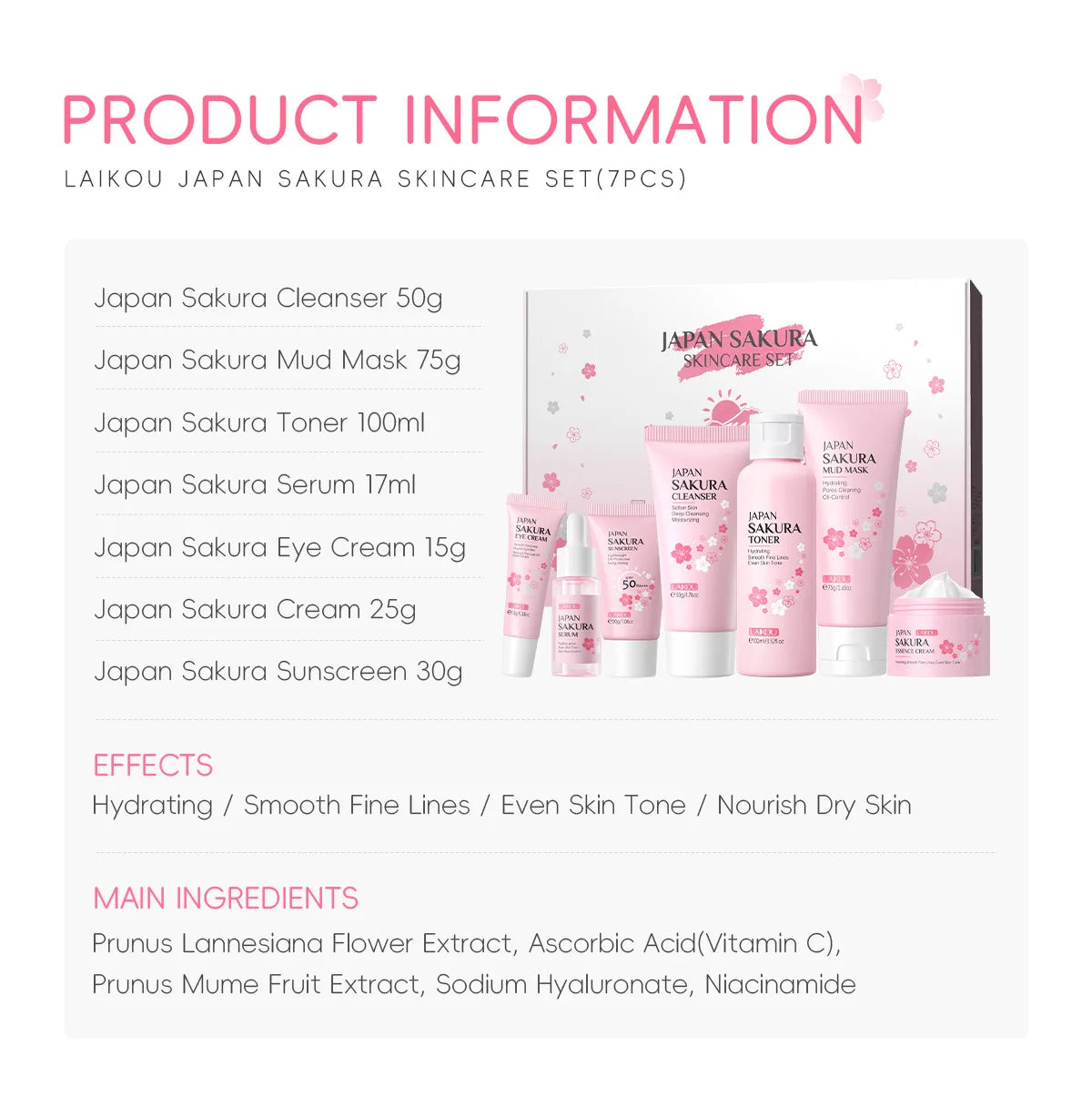Set de Cuidado Facial Sakura LAIKOU – 7 Piezas