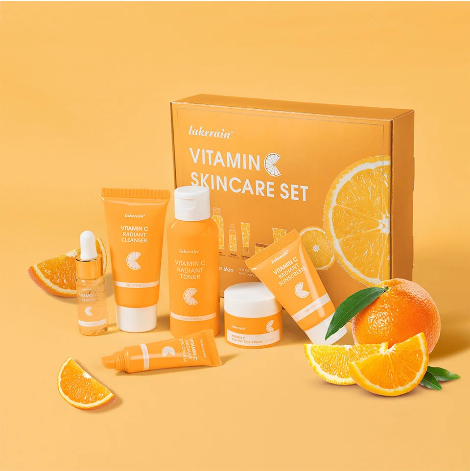 Lakerain Vitamin C Skin Care Set Whitening Cream Dark Spots Serum Dark Circle Eye Facial Cleaning Moisturizing Sunscreen Kits