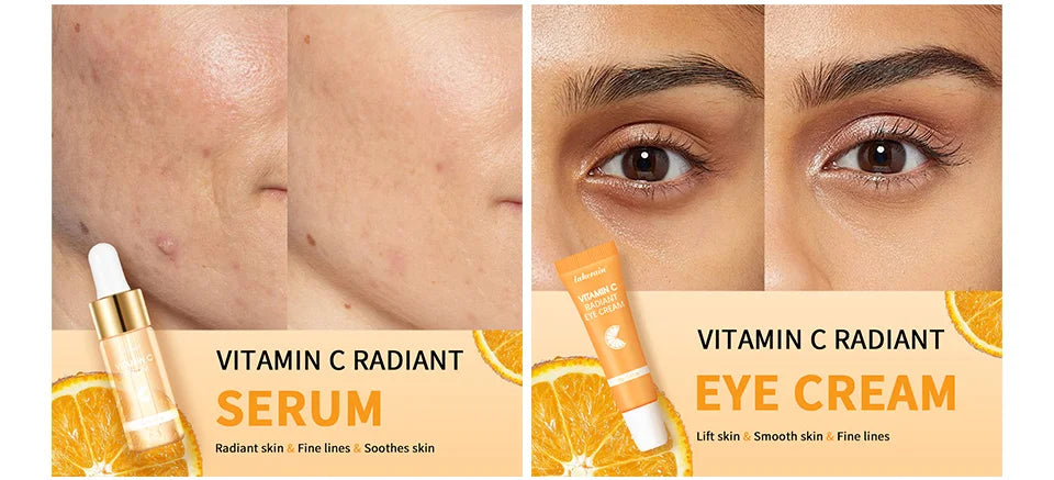 Lakerain Vitamin C Skin Care Set Whitening Cream Dark Spots Serum Dark Circle Eye Facial Cleaning Moisturizing Sunscreen Kits