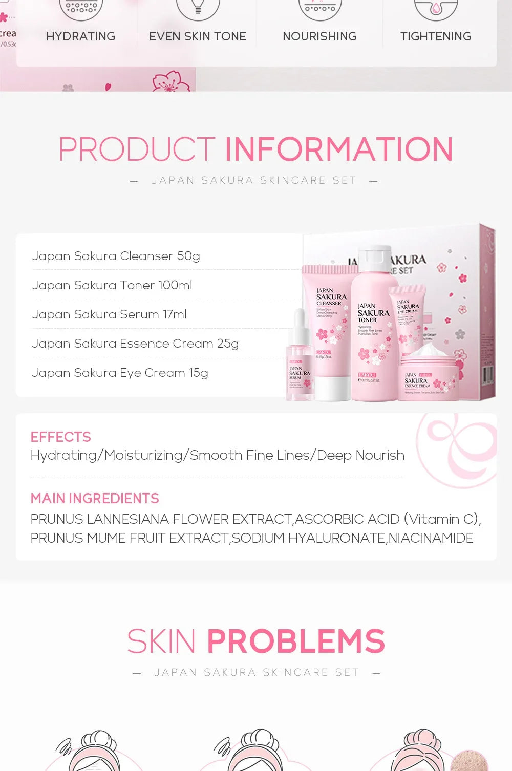 Set de Cuidado Facial Sakura LAIKOU – 5 Piezas