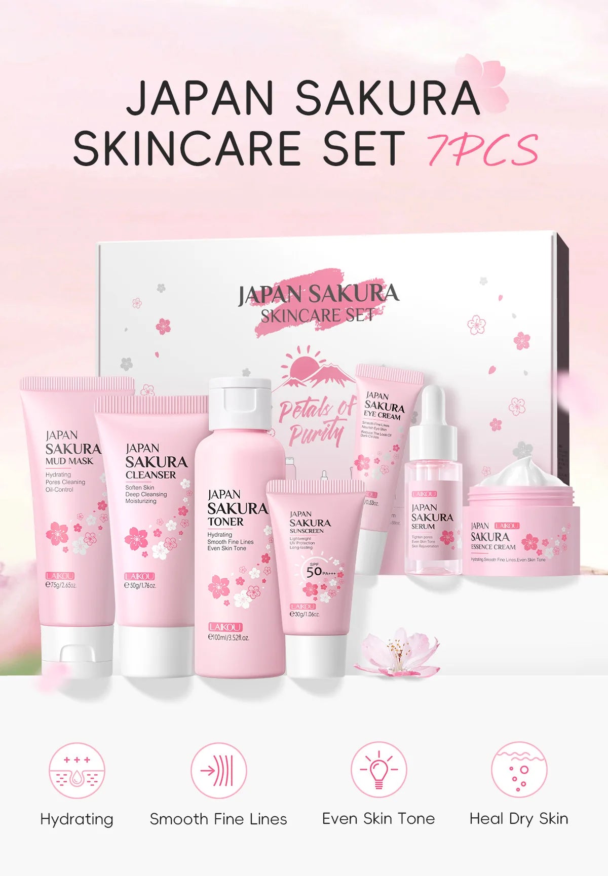 Set de Cuidado Facial Sakura LAIKOU – 7 Piezas