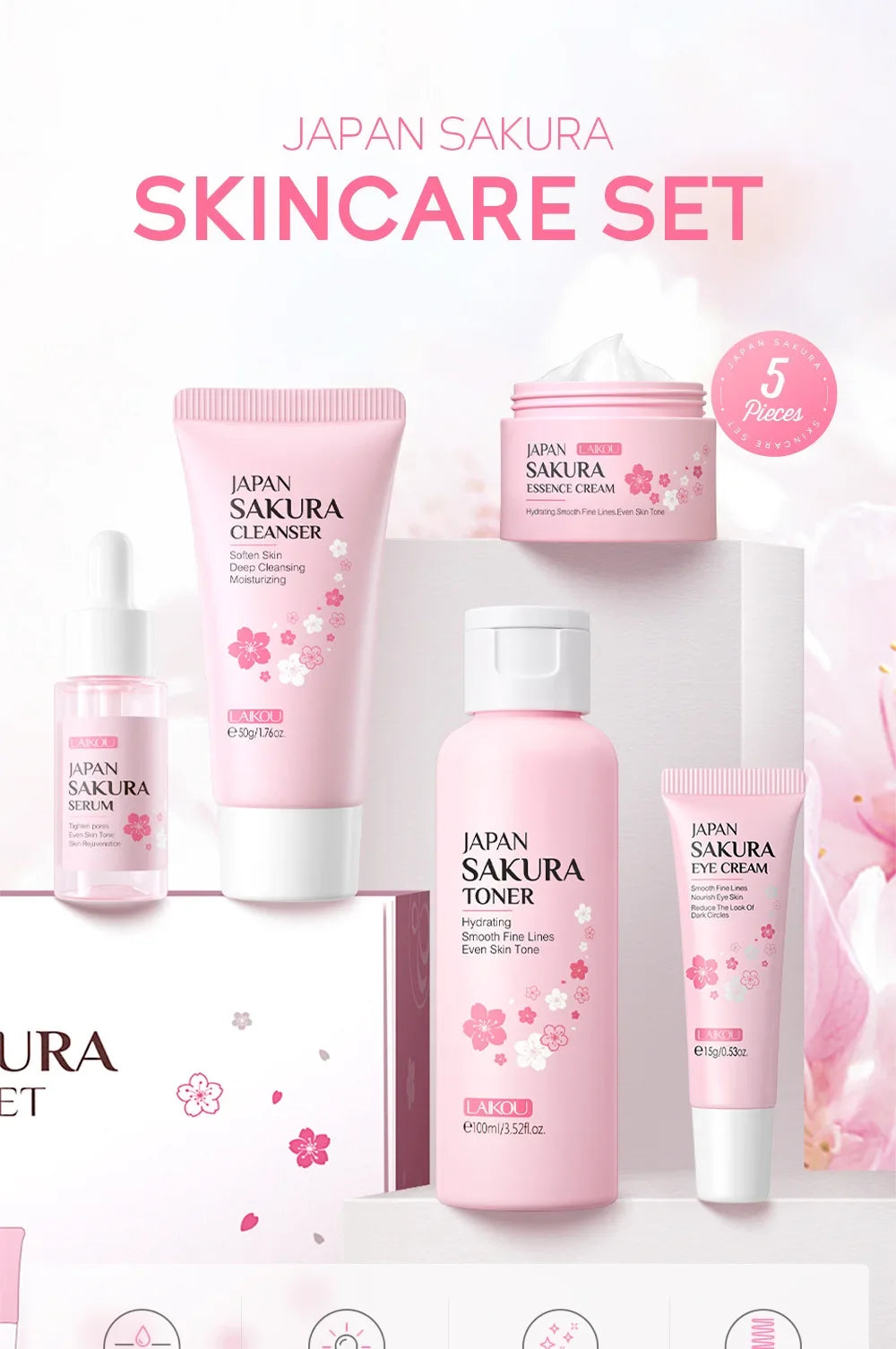 Set de Cuidado Facial Sakura LAIKOU – 5 Piezas