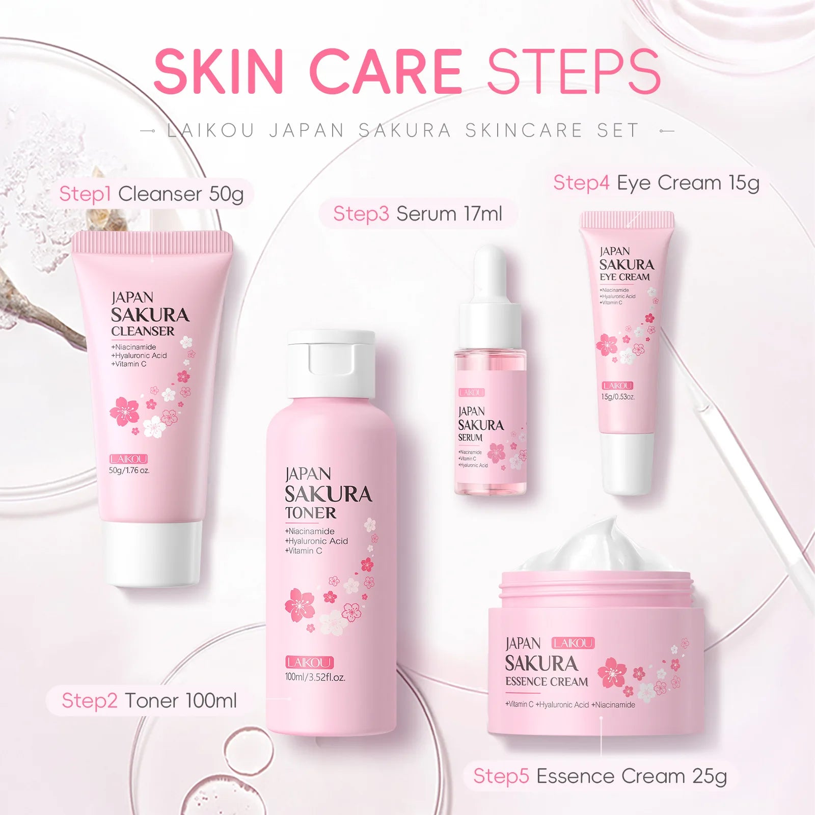 Set de Cuidado Facial Sakura LAIKOU – 5 Piezas