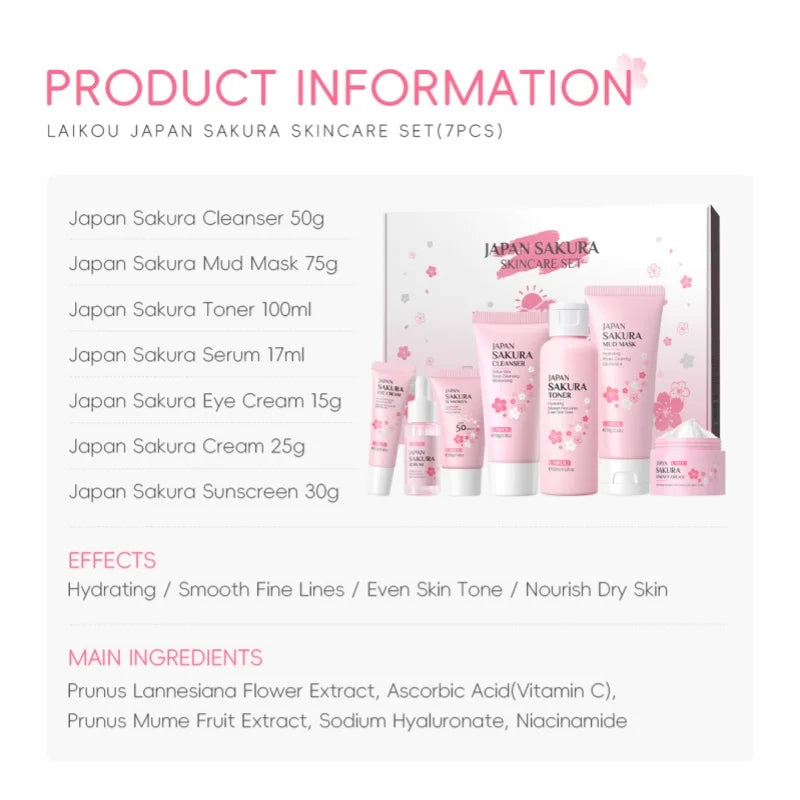 Set de Cuidado Facial Sakura LAIKOU – 7 Piezas