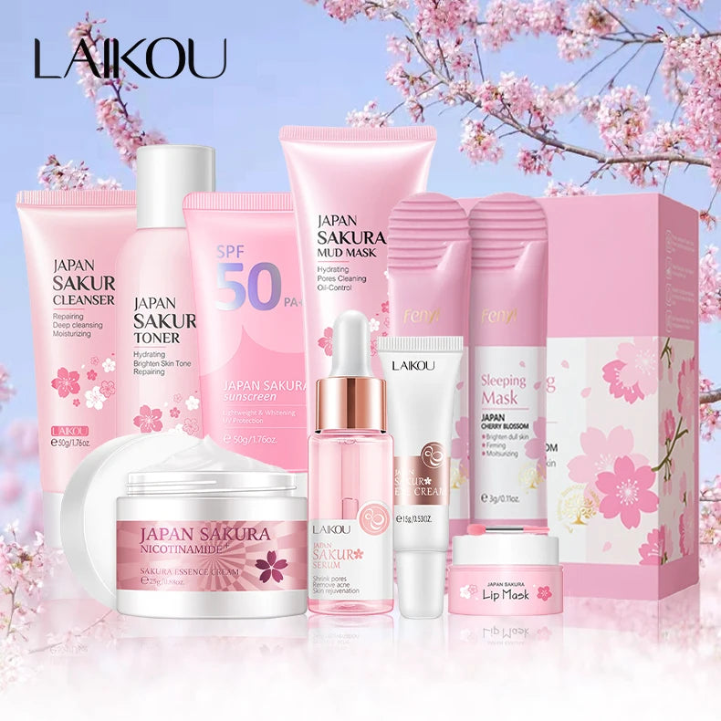 Kit Completo de Cuidado Facial Sakura LAIKOU – 6 y 9 Piezas