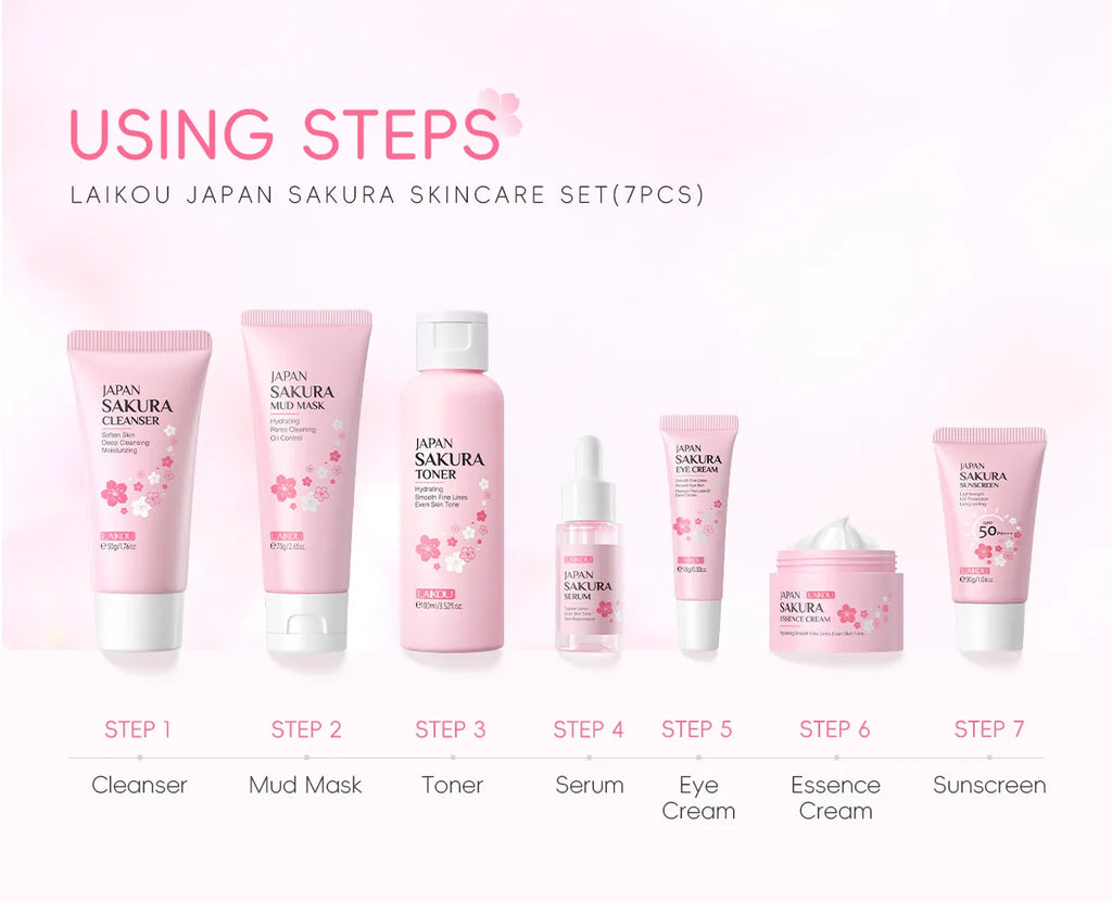 Set de Cuidado Facial Sakura LAIKOU – 7 Piezas
