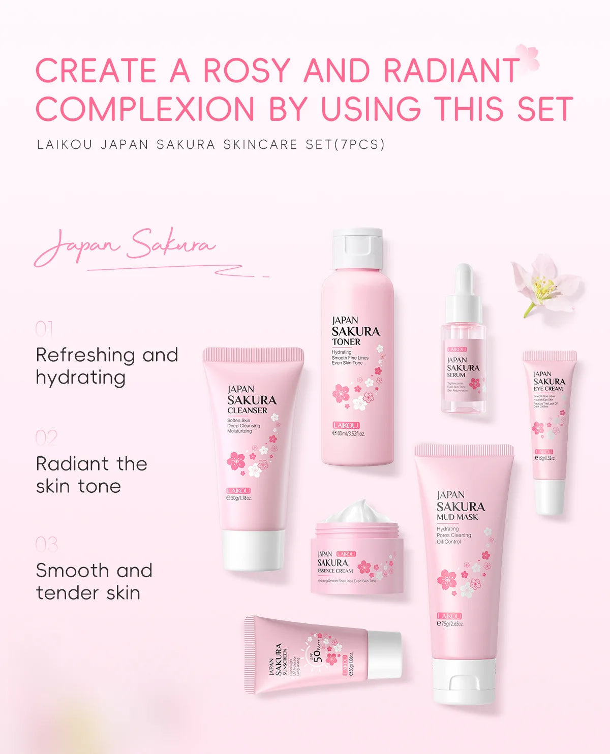 Set de Cuidado Facial Sakura LAIKOU – 7 Piezas