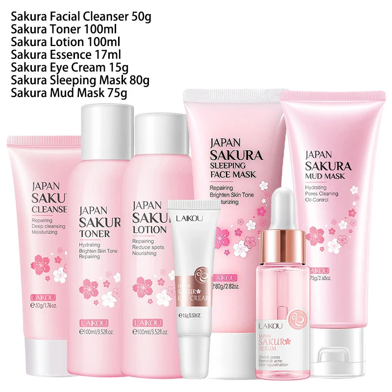 Kit Completo de Cuidado Facial Sakura LAIKOU – 6 y 9 Piezas