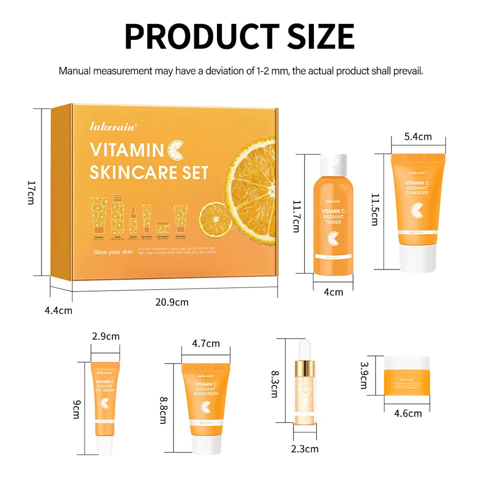 Lakerain Vitamin C Skin Care Set Whitening Cream Dark Spots Serum Dark Circle Eye Facial Cleaning Moisturizing Sunscreen Kits