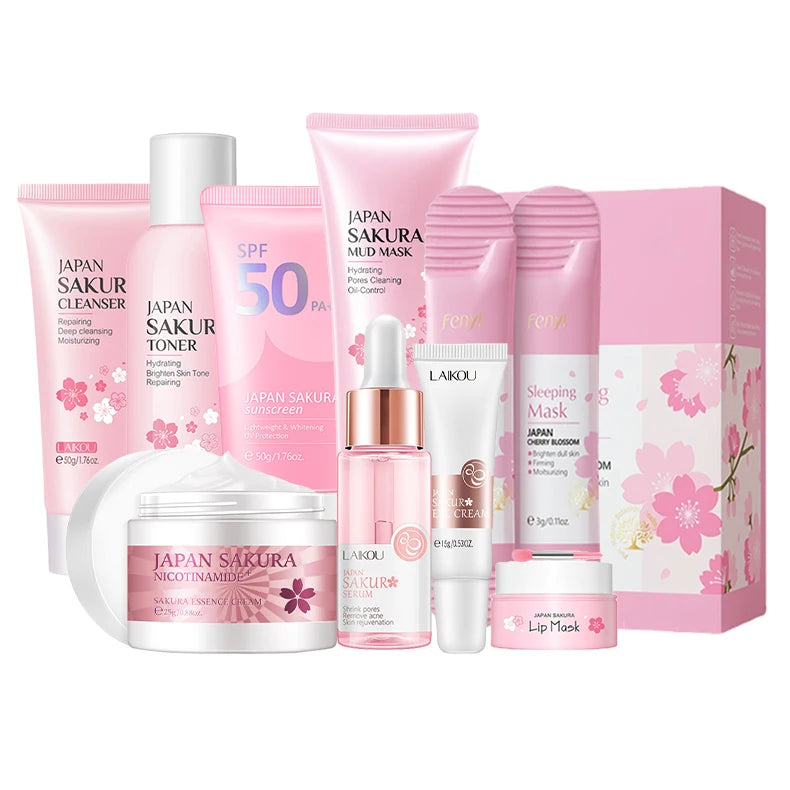 Kit Completo de Cuidado Facial Sakura LAIKOU – 6 y 9 Piezas