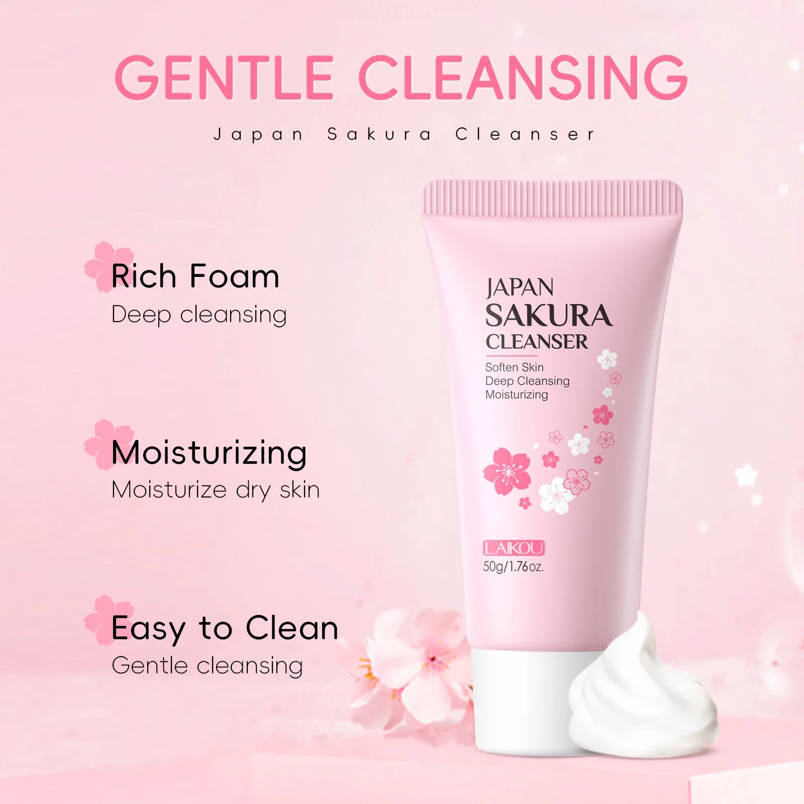 Limpiador Facial Sakura LAIKOU – Espuma Limpiadora 50g