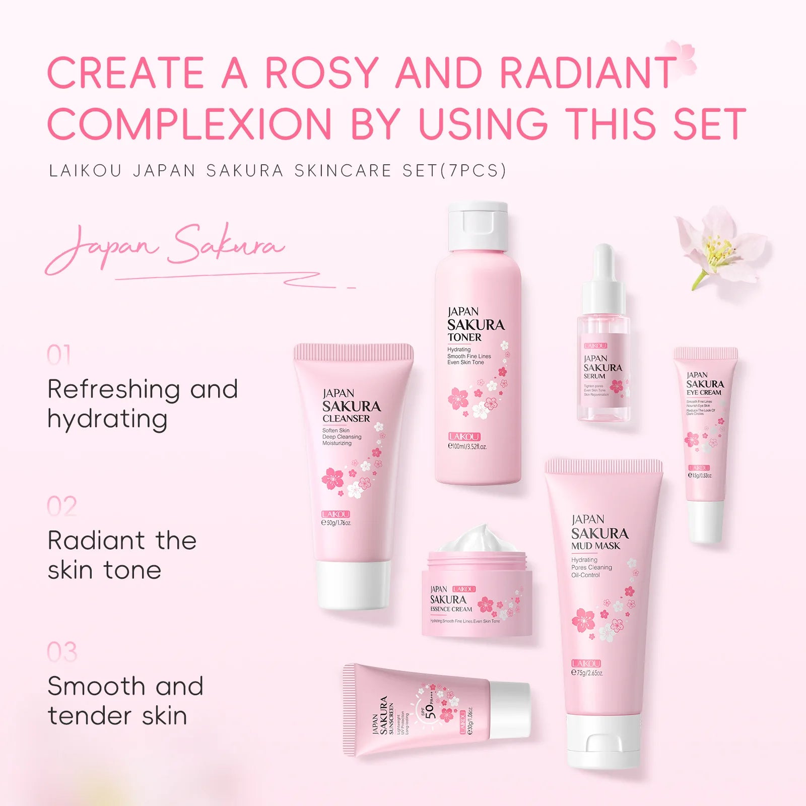 Set de Cuidado Facial Sakura LAIKOU – 7 Piezas