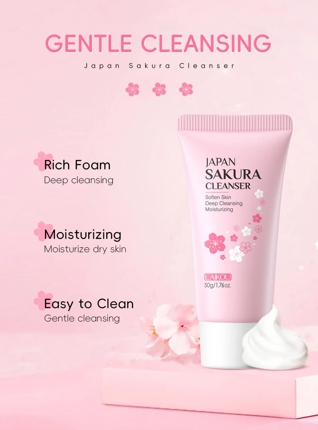 Limpiador Facial Sakura LAIKOU – Espuma Limpiadora 50g