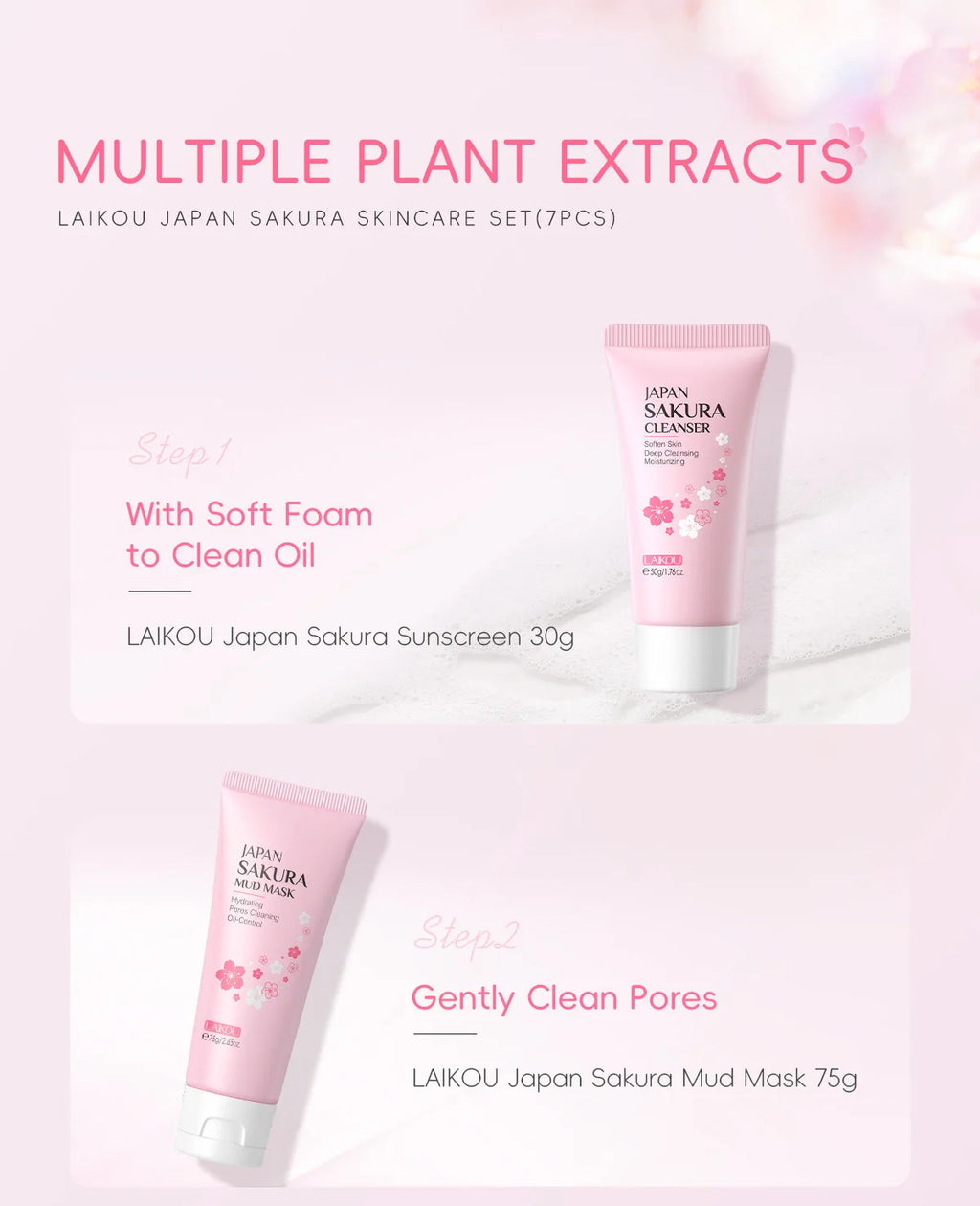Set de Cuidado Facial Sakura LAIKOU – 7 Piezas