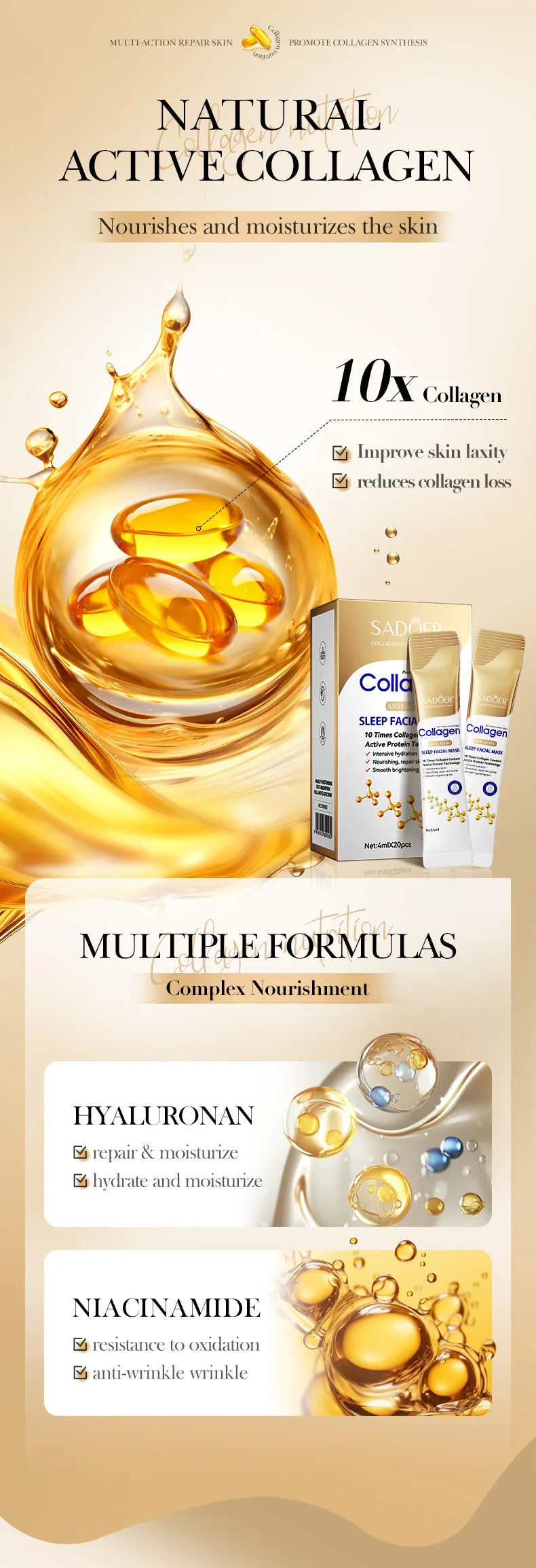 Mascarilla de Noche de Colágeno Antiedad (20 uds)