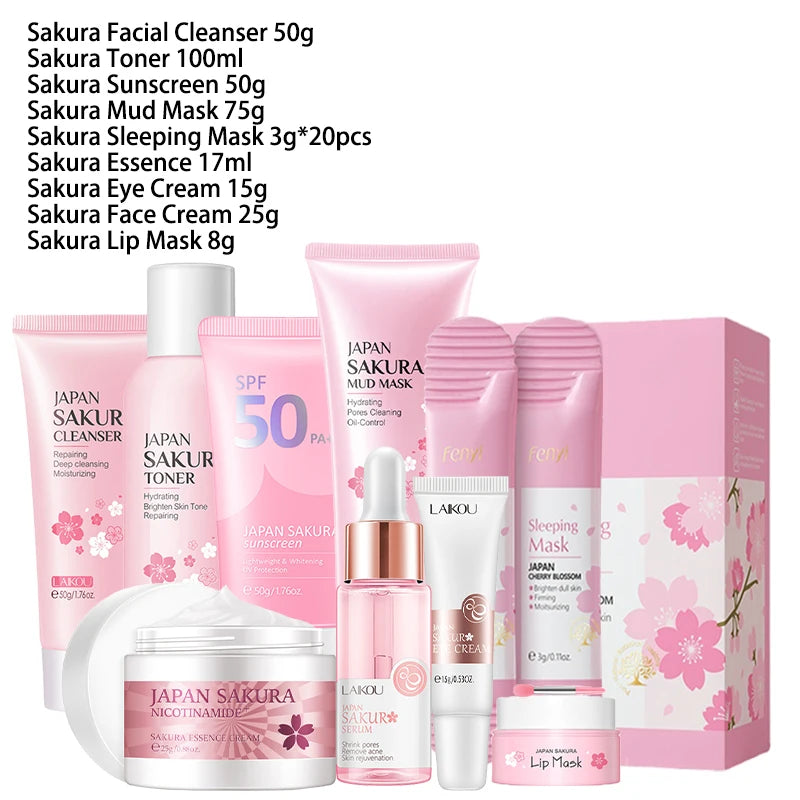 Kit Completo de Cuidado Facial Sakura LAIKOU – 6 y 9 Piezas
