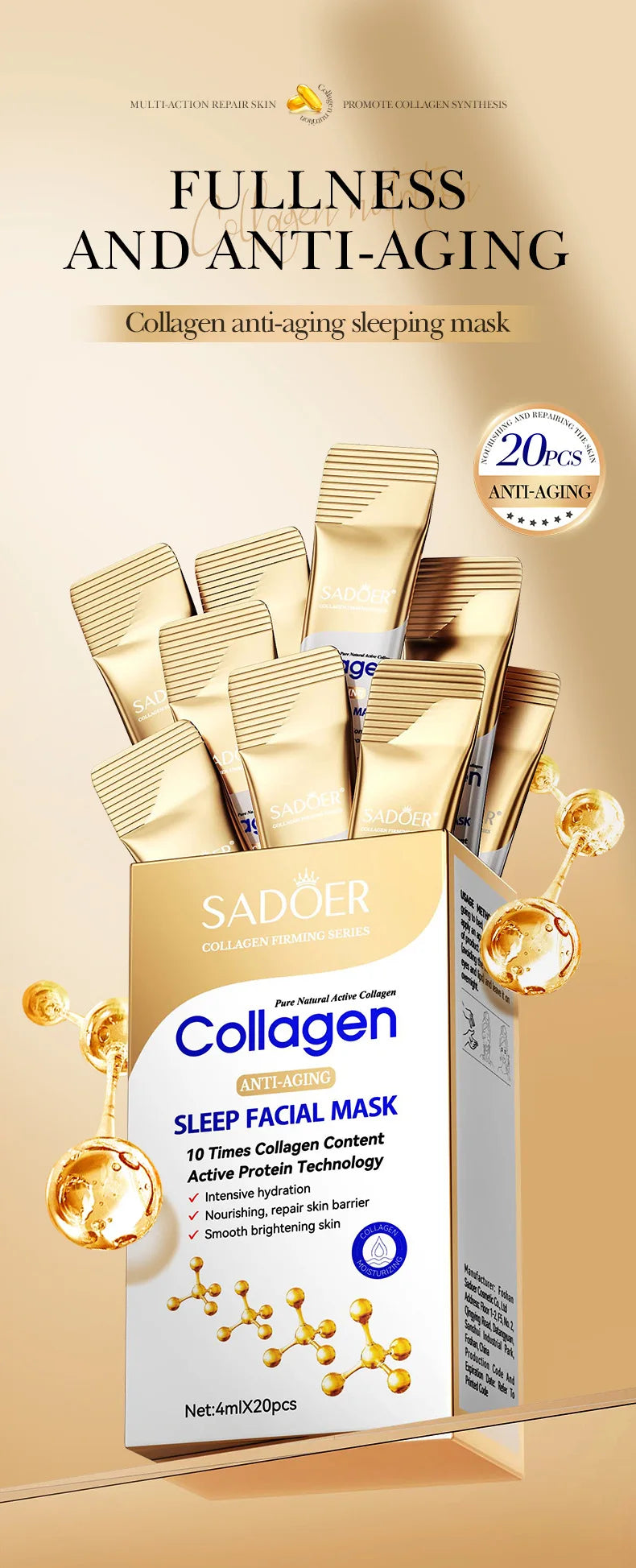 Mascarilla de Noche de Colágeno Antiedad (20 uds)